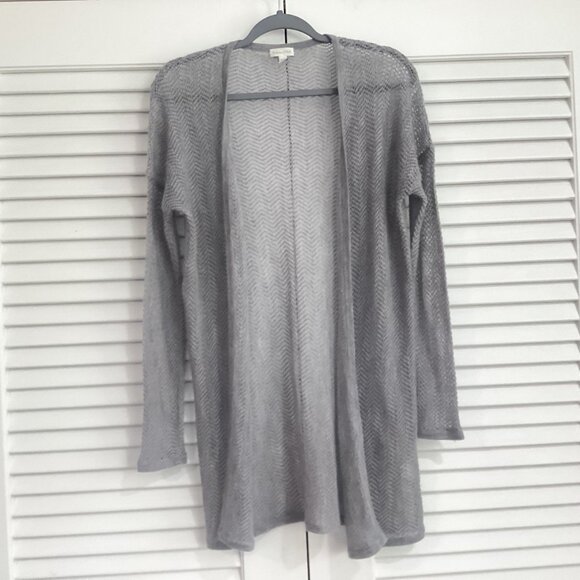 Garnet Hill Womens Open Front Gray Chevron Knit 100% Cashmere Cardigan Sweater M - Picture 8 of 9